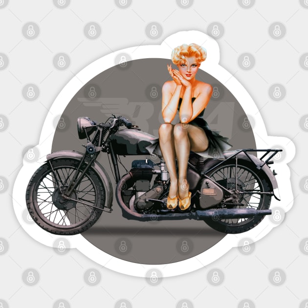 Pin-up girl BSA M20 motorcycle retro poster WW2 Sticker by Jose Luiz Filho